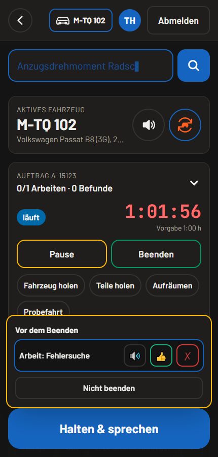 Vor dem Beenden fragt Fabrox offene Arbeiten ab.